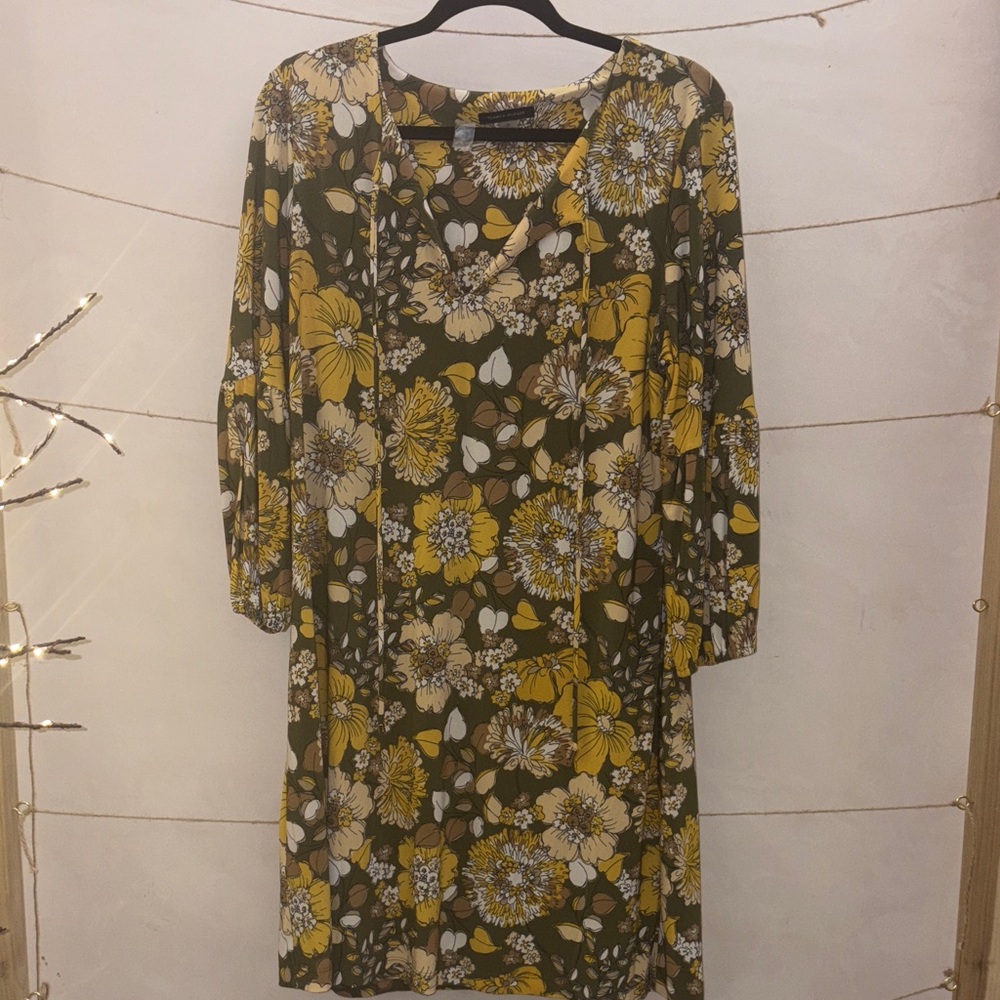 Tommy Hilfiger Yellow, Cream and Green Floral Long Sleeve Dress